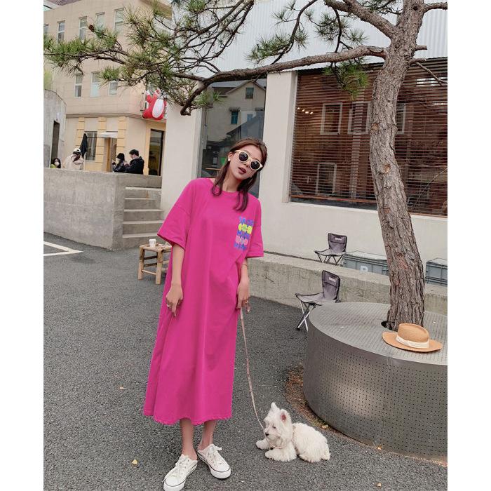 Fat mm summer clothes new lazy long short sleeves loose knee large size dress 100kg long skirt T-shirt skirt