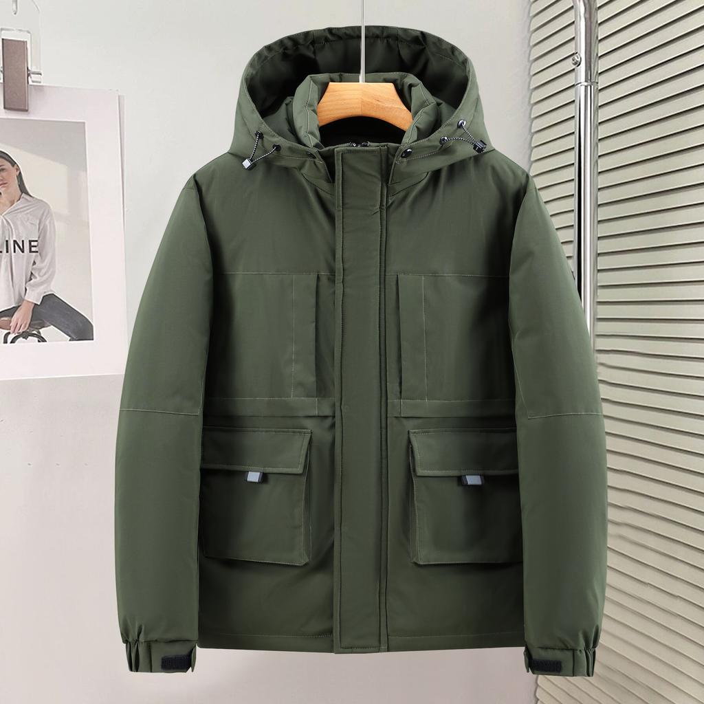 Men's Hooded Rain and Cold Resistant Winter Jacket Thickened Warm Lightweight Casual Loose Comfortable Cotton Jacket Punching Jacket