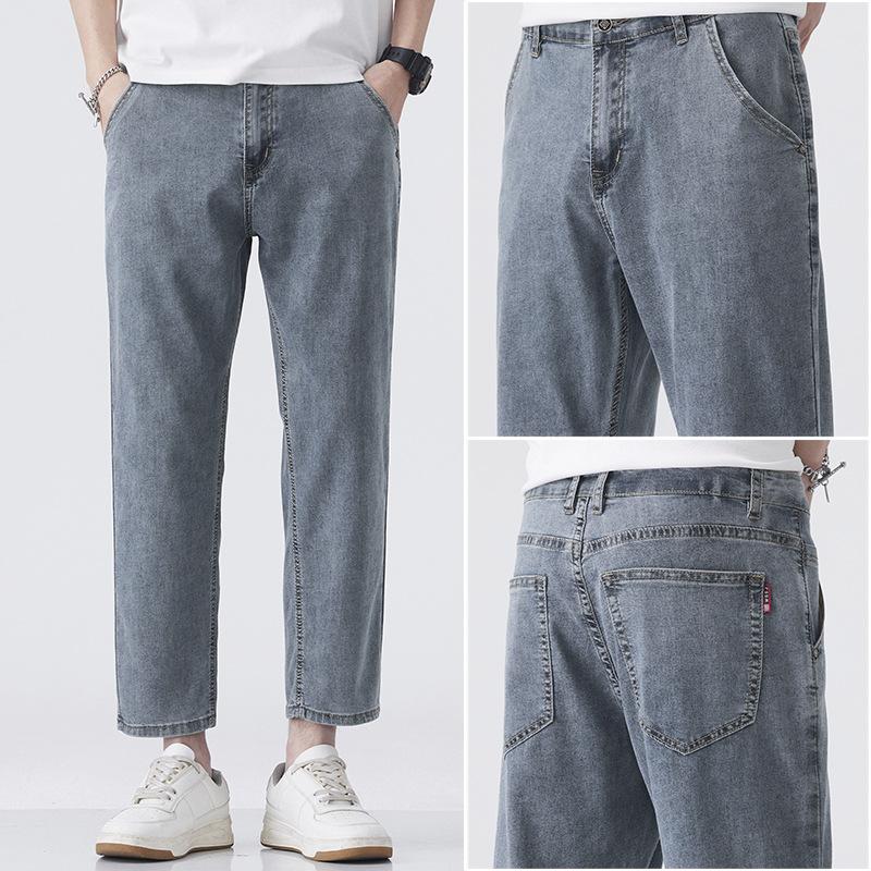Summer Trend New Tencel Cotton Denim Thin Wide-leg Style Loose Straight High-end Soft Eight-quarter Pants Fashion