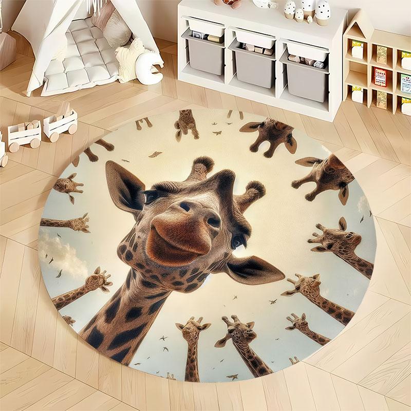"Whimsical Giraffe Print Rug for Playrooms or Nurseries" Round Carpet for Home Sofa Bedroom, Gift