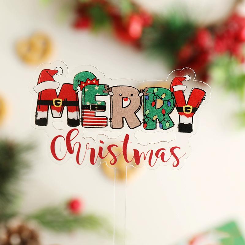 Christmas Cake Decoration  Ins Style Acrylic Diverse Patterns Merry Christmas 2025  Year Cake Insert Card Decoration