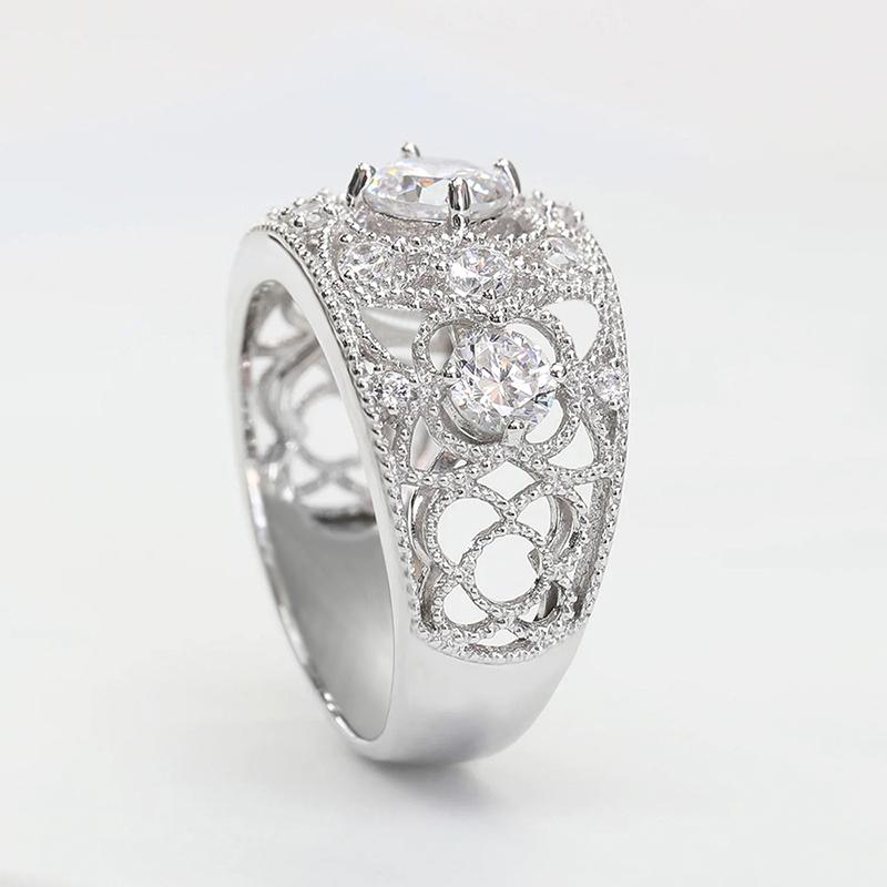 Huitan Sparkling Crystal Rings for Women Full with Cubic Zirconia Hollow Out Designed Trendy Female Accessories Wedding Jewelry