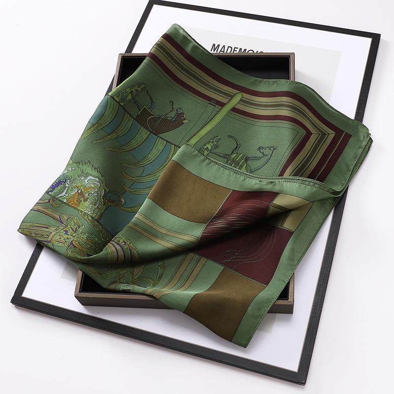 Spring and Summer Silk Scarf Women's 71 Simulation Silk Square Scarf Green Butterfly Decorative Scarf Neck Professional Scarf Thin Scarf