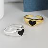 S925 Silver Black Heart Open Ring For Women Fashion Minimalist Cool Personality Index Finger Jewelry