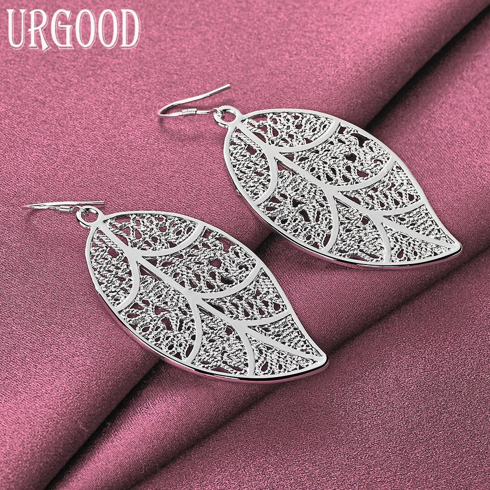 925 Sterling Silver Leaf Pendant Pierced Earrings Wedding Jewelry