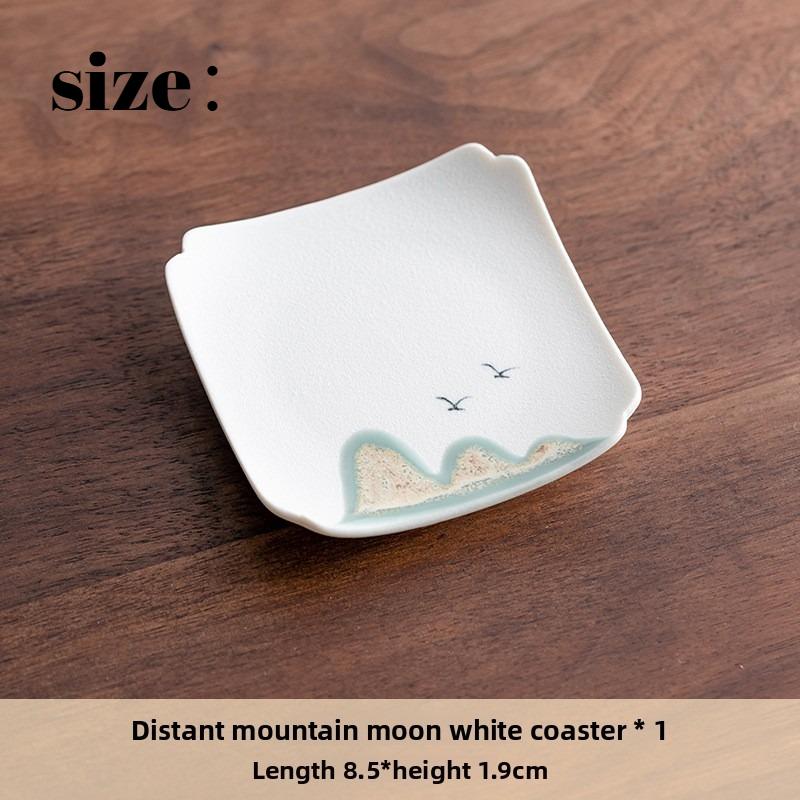 Zen Square Ceramic Coaster Tea Cup Holder Heat Insulation Pad Vintage Tea Set AccessoriesHome Use for Tea Ceremony Kitchen Table