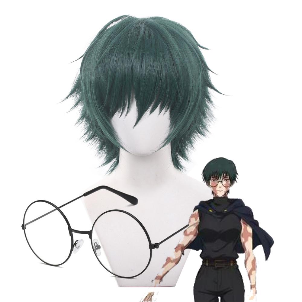 Anime Jujutsu Kaisen Maki Zenin Cosplay Pruik Kort Groen Haar Bril Shimetsu Kaiyuu Halloweenfeest One Size white