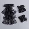 White Big Lapel Fake Collar And Black Detachable Cuff Lace False Collar Stand Removable Faux Col for Women Half Shirt Accessory