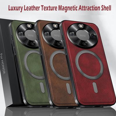 Luxus PU Leder Handyhülle Für Honor X70 Magsafe Metallring Magnetische Anziehung Linsenschutz Langlebige Stoßfeste Hülle