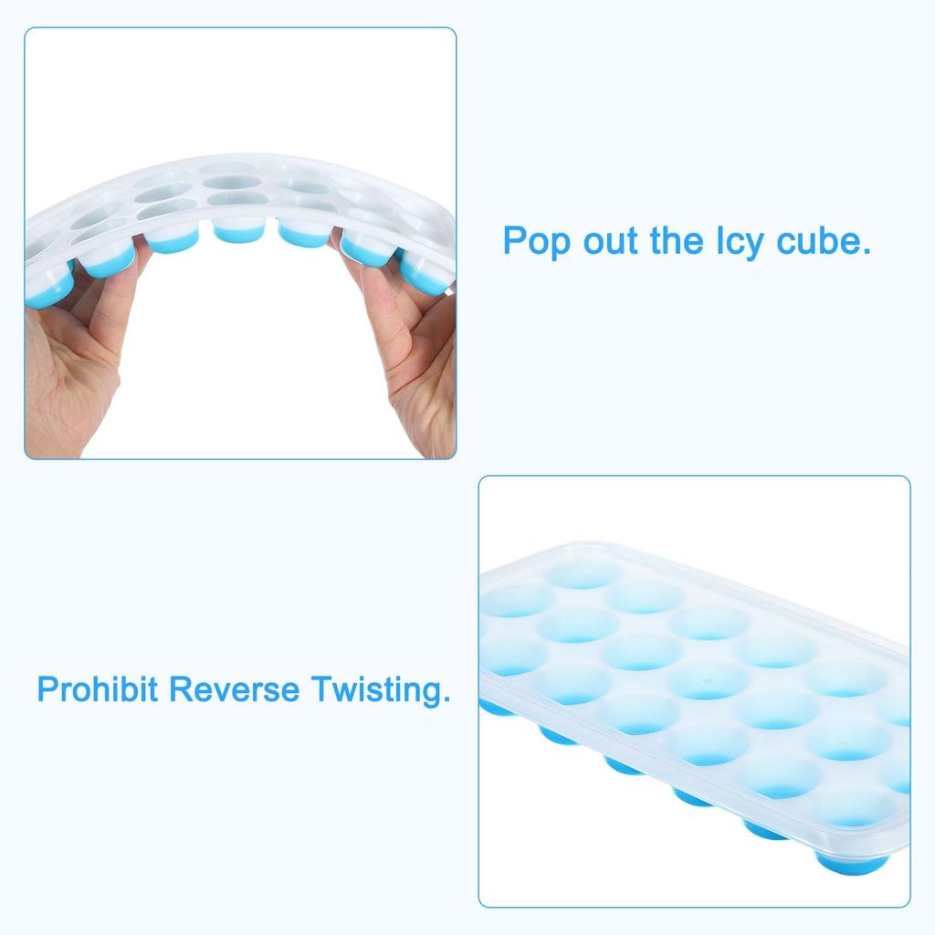 uxcell Set of 4 Ice Cube Trays with Removable Plastic Ice Cube Molds for Easy Stackable and Reusable for Blue Lids, Dispense, Mixology, Coffee, Fruit,