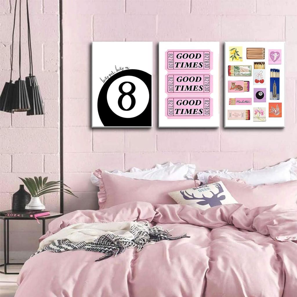 MTFBWY Trendy Wall Art Preppy Wall Decor 8 Ball Poster Prints Matchbox Retro Aesthetic Vintage College Dorm Decor Picture Bar Cart Printing Set Of 3
