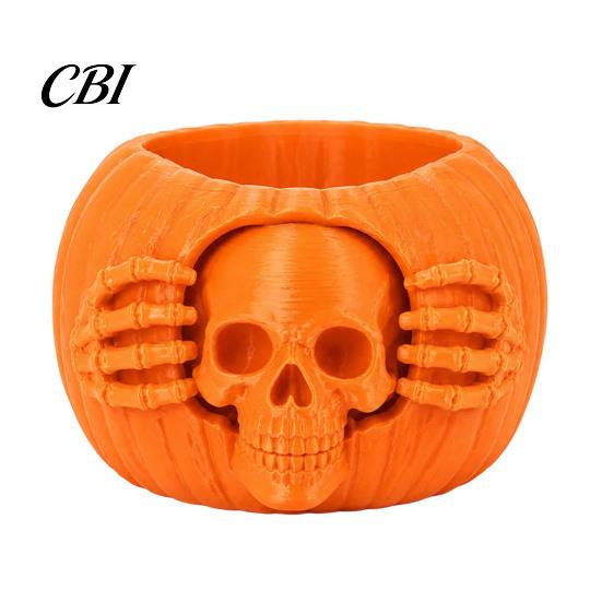 Funny Halloween Party Gift Skull Pumpkin Pen Holder, Gothic Decorative Pencil Cup, Spooky Unique Desk Stationery Organizer for Home Decor Room