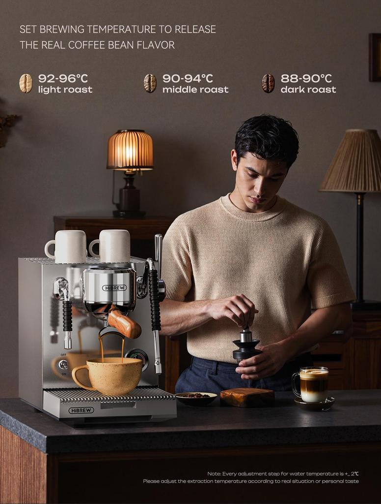 Máquina de Café Espresso Comercial HiBREW H21, Control de Temperatura PID, Sistema de 3 Calderas, Tanque de Agua de 1.8L, Cafetera para Cappuccino Latte