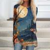 Women's Halloween Printed Long Sleeve Round Neck T-Shirt Mid-Length Casual Top