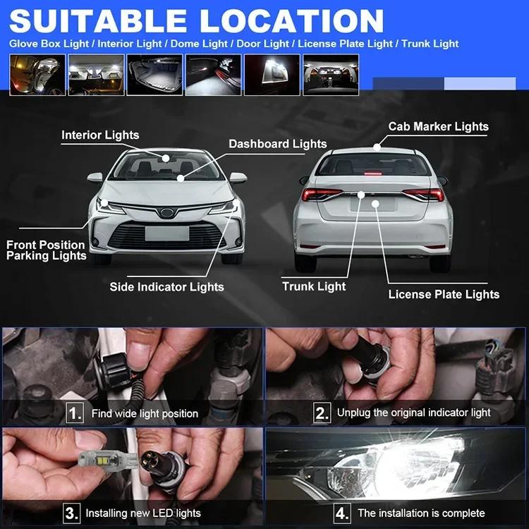 New T10 LED W5W Super Bright 350LM Plastic Protect Smd Car Interior Light Read Door License Plate Wedge Lamp DC12V White