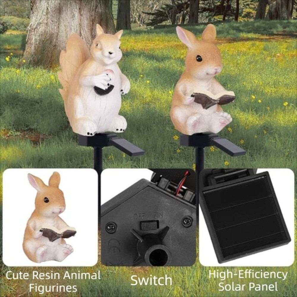 Waterproof Solar Animal Lamp Cute Ground Insertion Outdoor Solar Light Realistic Decorative Rabbit Squirrel Lawn Light Outdoor