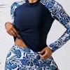Polyester Spliced Womens Swimwear With Long Sleeve Floral Print For Surfing And Water Sports