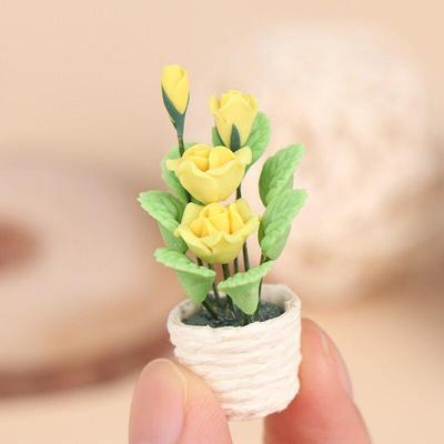 1pcs 1:12 Doll House Miniature Flowers Fairy Garden Ornament Mini Potted Plant Flowers Pot DollHouse Decor