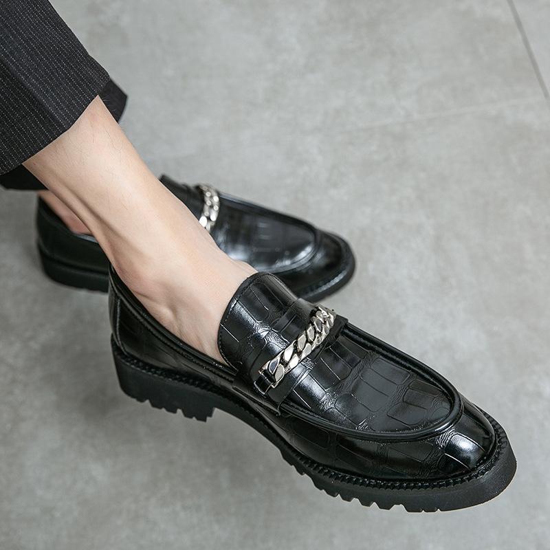 

Casual leather shoes men s casual beanie shoes men s foot loafers British trend breathable wedding shoes 37 чорний