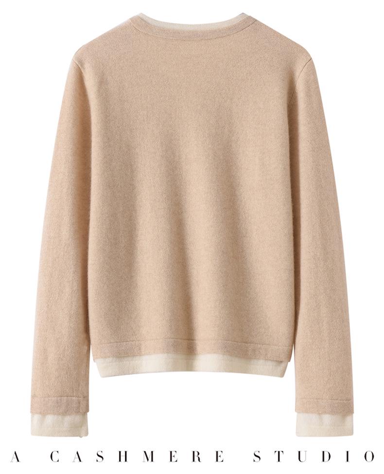 Women's 100% Pure Cashmere Long Sleeve Two-in-One Knit Pullover Sweater