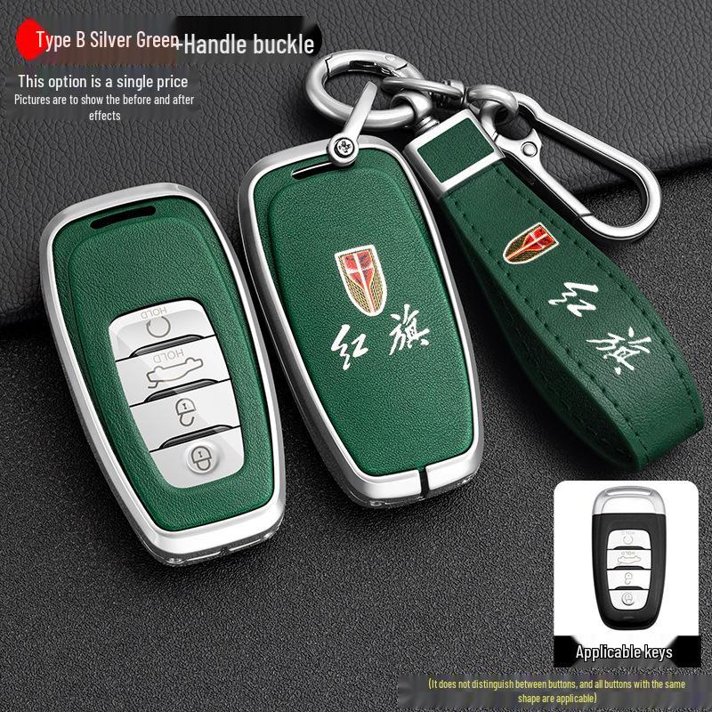 High-End Metal Key Case for Hongqi H9/H5/H7/HS7 - Full Wrap with Buckle Button for 21 Models