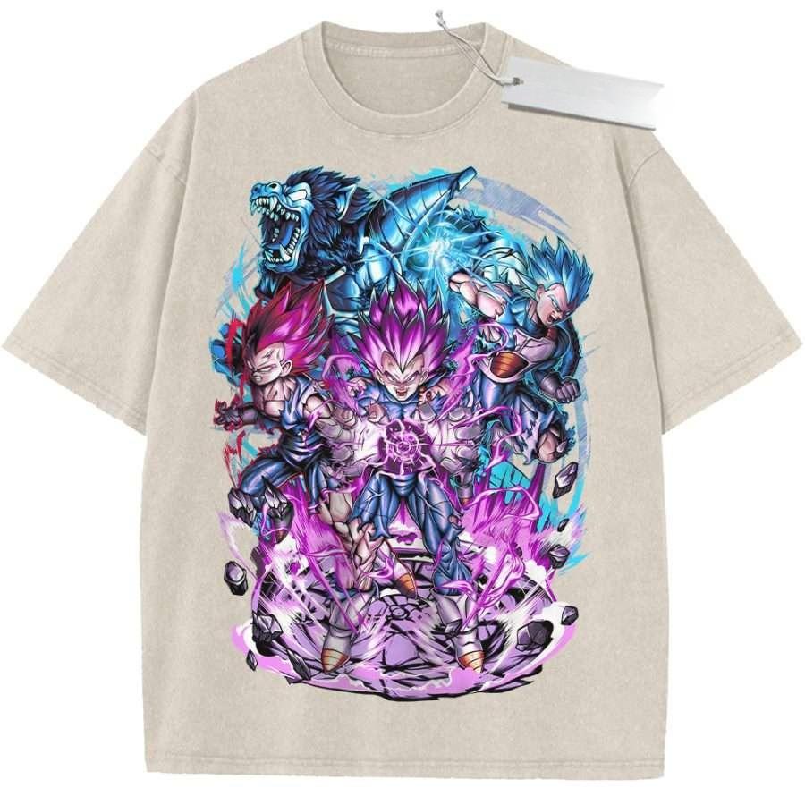Vintage Washed Black TShirt Dragon Ball Anime Super Saiyan Goku Print Oversized Streetwear for Casual Daily Wear and Campus