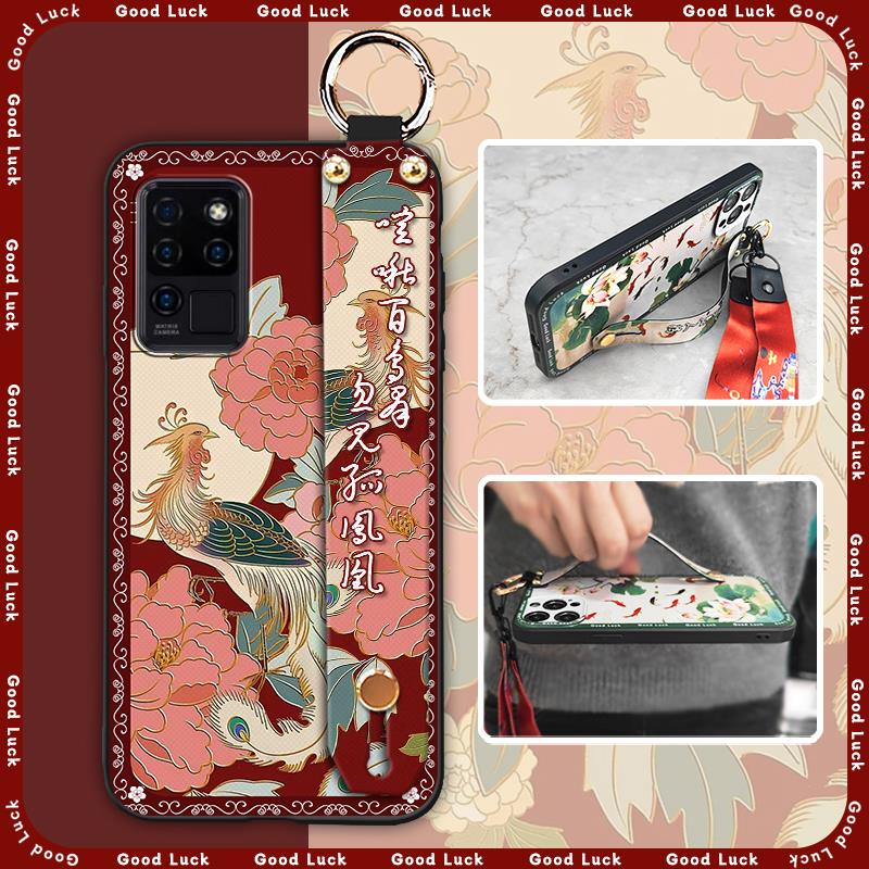 Fashion Lanyard Phone Case For Oukitel C21 Wristband Kickstand Elderly Lady Waterproof For Mom Anti-knock Shockproof