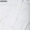 VONDA Women Turn-down Collar Short Sleeve Slim Waist Casual Short Blouse