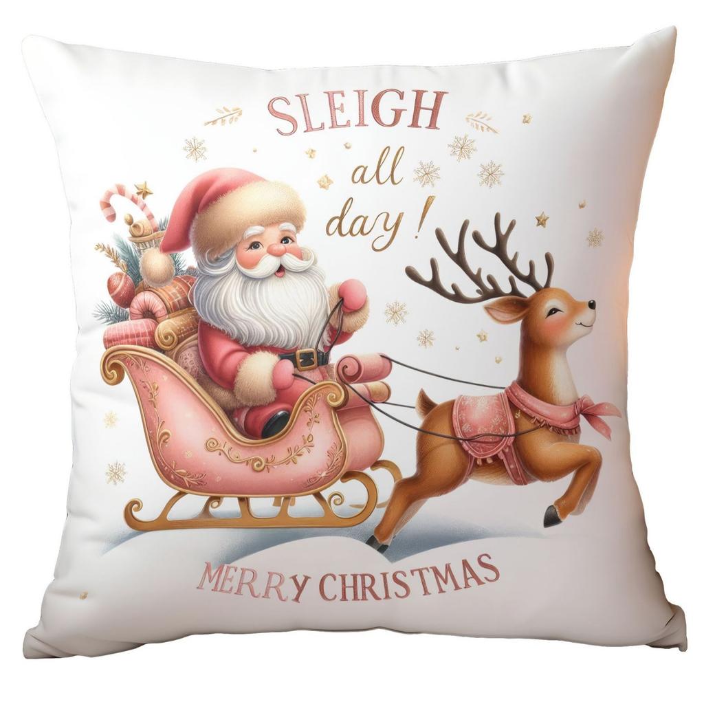 Christmas Pink Snowman Short Plush Pillow Cover Car Printed Sofa Cushion Home Pillow Cover Premium Durable Quality