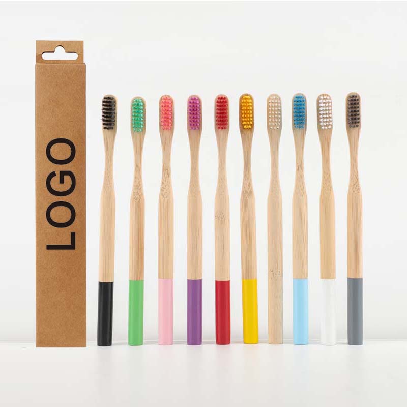 Ready Stock and Customization Eco Biodegradable Kraft Euro Slot Box Color Painted Round Handle Adult Soft Bamboo Toothbrush