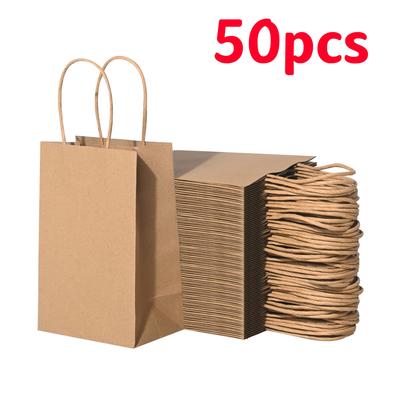 50 יחידות שקיות נייר קראפט חומות - תיק נייר קראפט תיק יד תה חלב אפייה אריזת טייק אוויי תיק יד מתנת פסטיבל אמצע הסתיו שקית קניות
