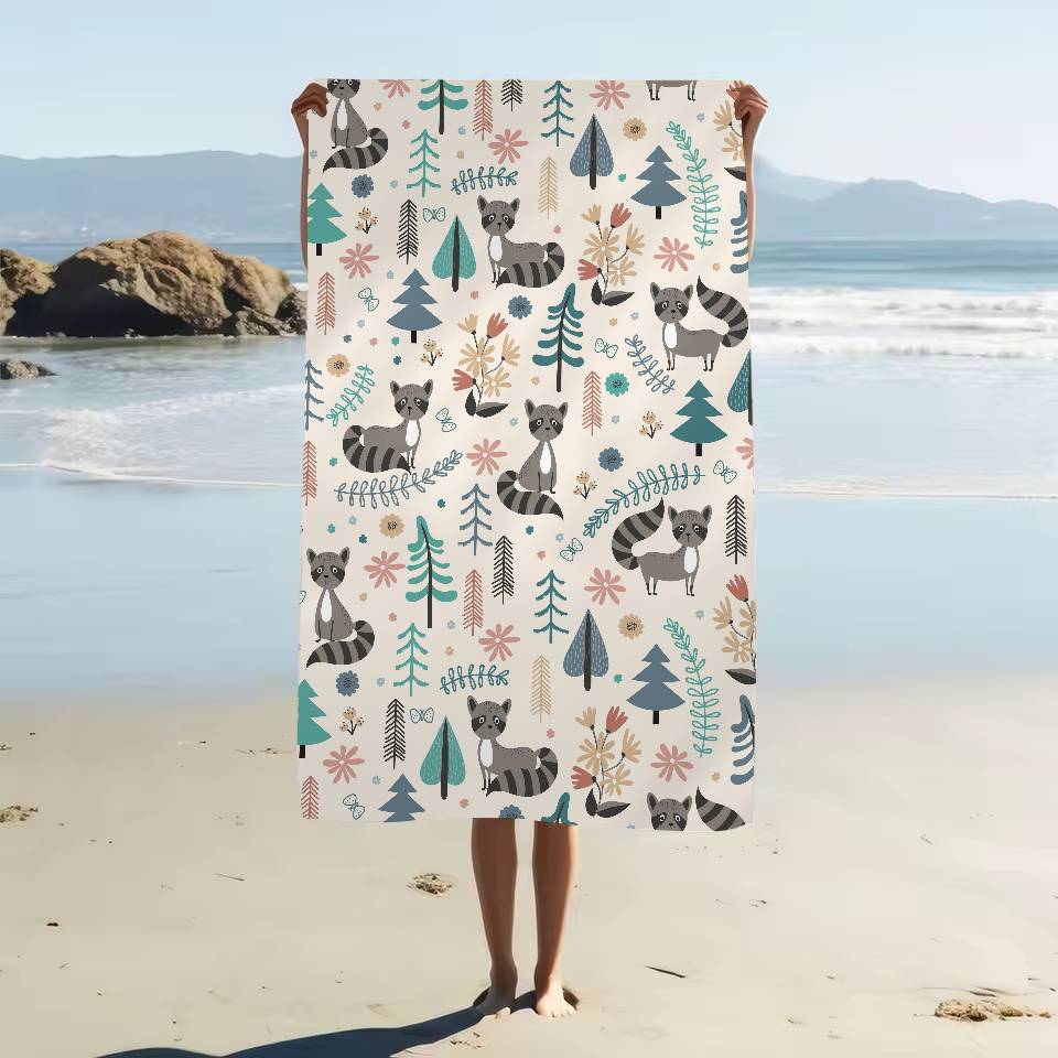 

Cartoon Animal Elements Beach Towel Cartoon Summer Kids Large Bath Pool Beach Towel Microfiber Absorbent For Swimming Travel W30*H60(CM)
