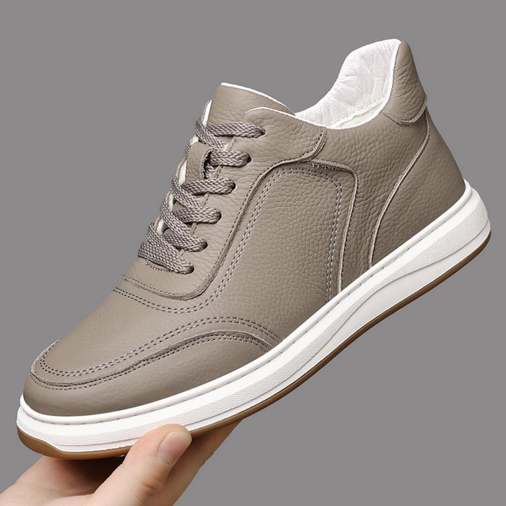 Genuine Leather Men Casual Shoes Winter Warm Lined Slip On Sneakers White Shoes for Men