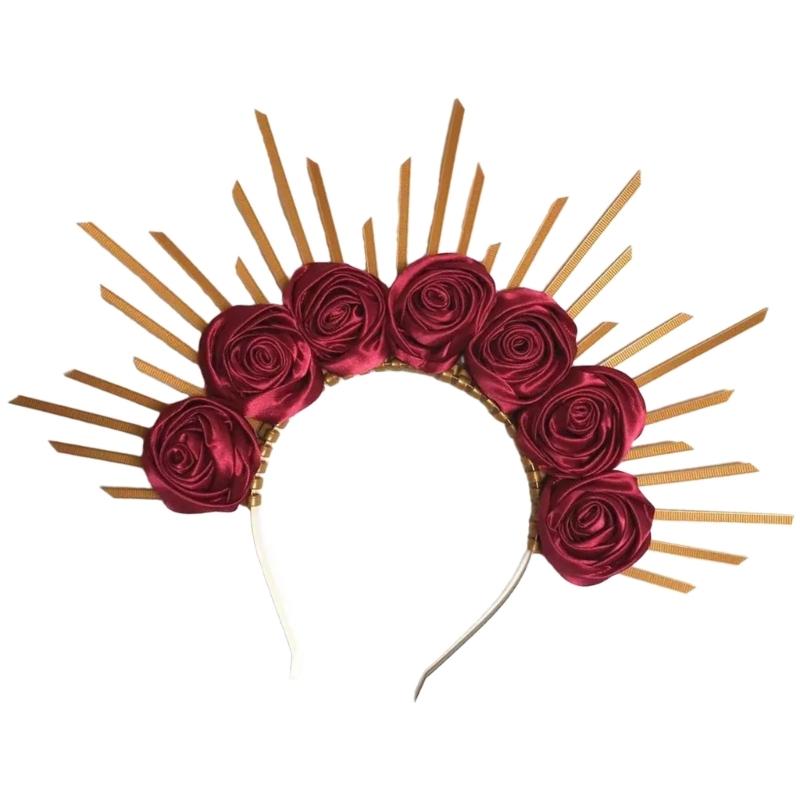 Punk Flower Headband Artistic Spiked Hair Hoop Gothic Rock Headwear for Cosplay Unisex Rock Spiked Headwear Accessory
