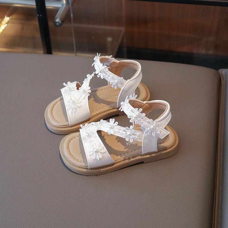 Neuer Eingang Kinder Weichsohlige Rutschfeste Strandschuhe für Mädchen, Sandalen für Mädchen, Koreanischer Stil Blumenmuster Vielseitige Offene Prinzessin Schuhe