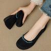 2025 Spring New Low-heeled Leather Beaded Shallow Single Shoes Women's Flat Bottom Round Head Retro Original Grandma Shoes National Style