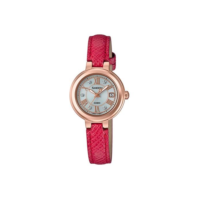 Casio Sheen Elegant Small Dial Business Solar Quartz Watch Women watches Gray SHS-4523PGL-7AUPRD Red Strap