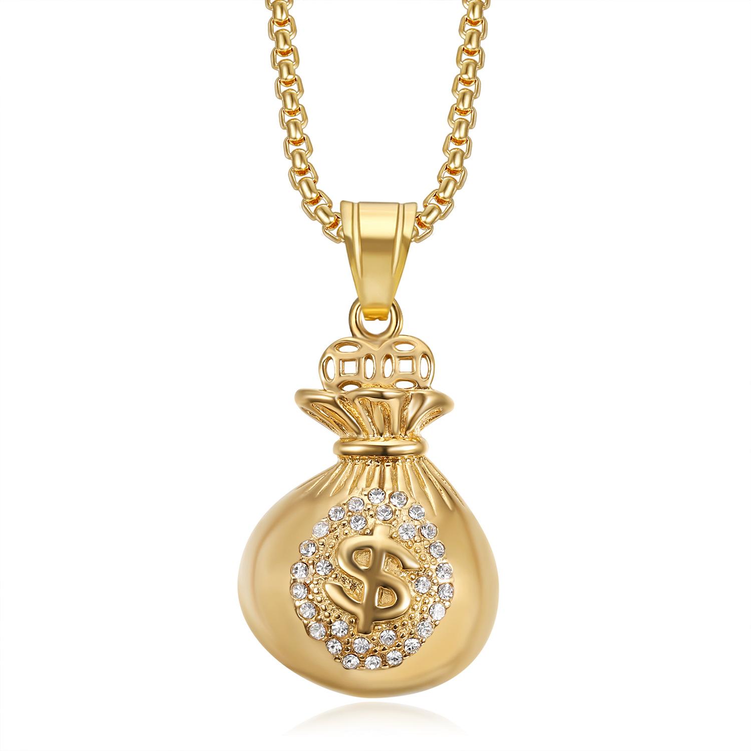 2026 Jewelry Fashion Trend: Inlaid Zircon, Gold Plated, Diamond Inlaid, Beautiful Money Bag Pendant Necklace, Men s Exquisite Gift Jewelry Necklace 60CM