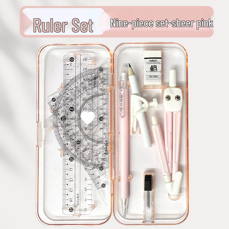9-Piece Geometry Set for School: Compass, Protractor, Ruler, Square, and More