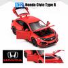 Maßstab 1/32 Honda Civic Type R Spielzeugauto für Kinder Diecast Miniaturmodell Rückzugsantrieb Türen zu öffnen Sound Licht Sammlung Geschenk Jungen