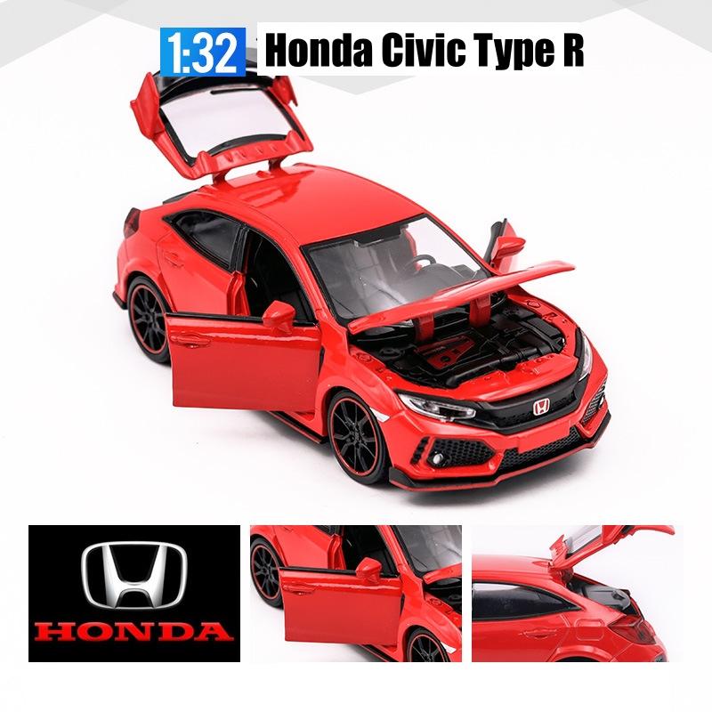 Maßstab 1/32 Honda Civic Type R Spielzeugauto für Kinder Diecast Miniaturmodell Rückzugsantrieb Türen zu öffnen Sound Licht Sammlung Geschenk Jungen