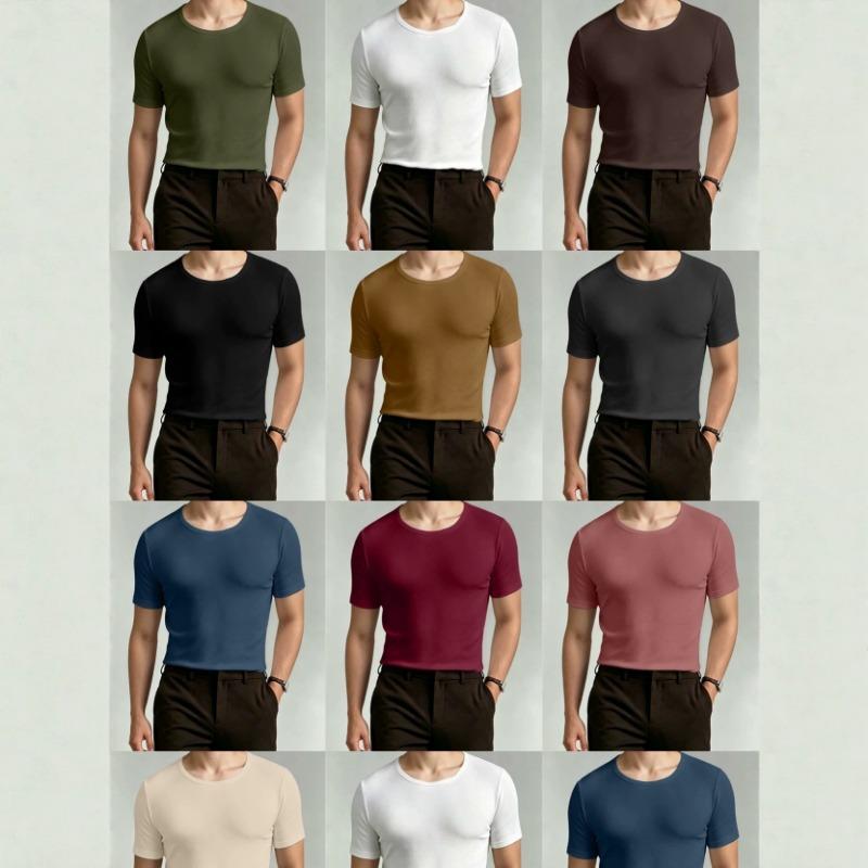 Men S Solid Color Short Sleeve T Shirt Loose Fit Korean Style