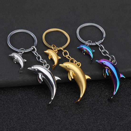 Keychain Pendant Zinc Alloy Dolphin Design Key Chain Easy To Hang Electroplated Metal Key Ring Backpack Car Accessory