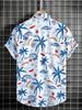 [Printed Design - Not Textured] Men's Summer Short-Sleeve Shirt with Rainbow Sun and Coconut Tree All-Over Print, Lapel Collar, Casual and Cool Outfit