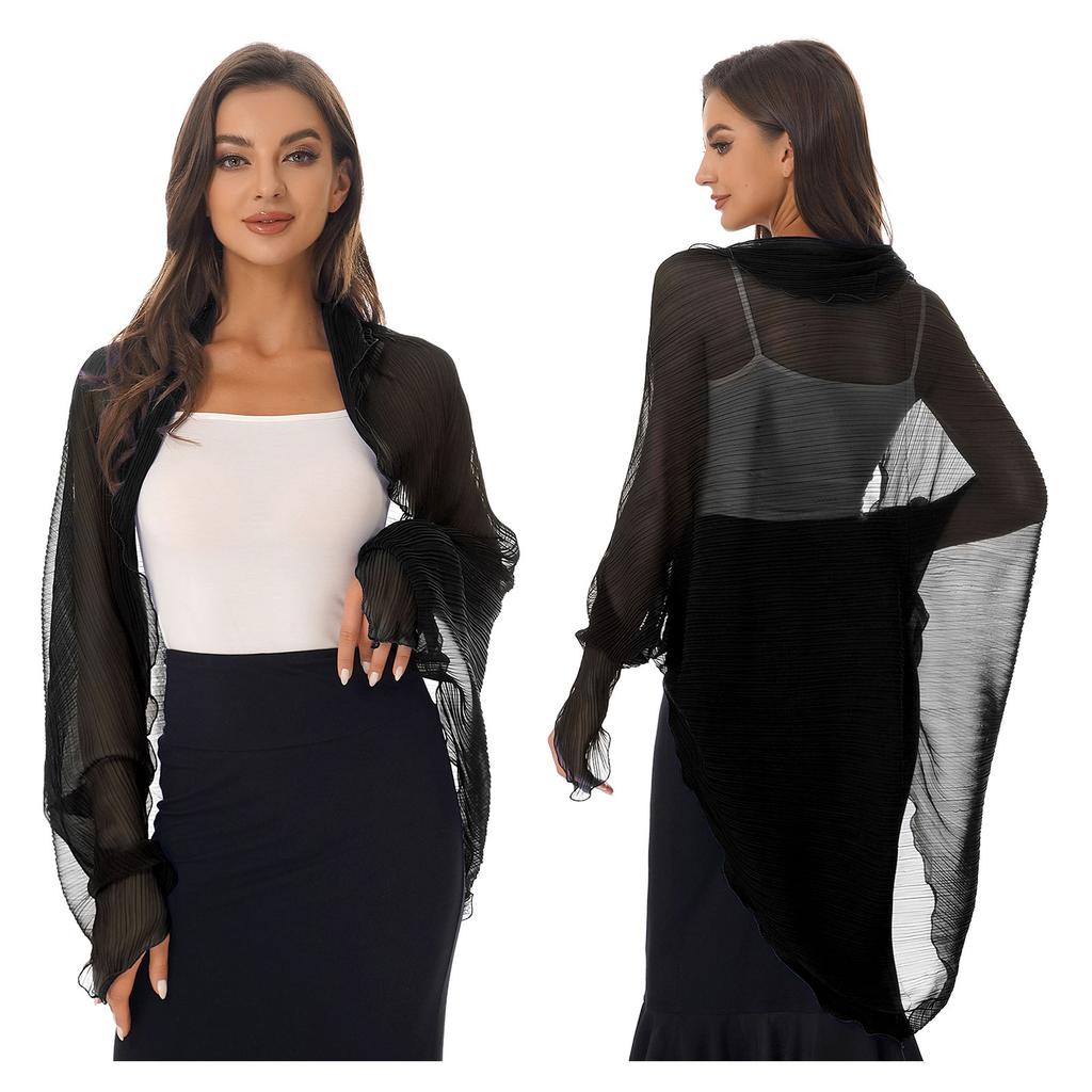 Womens Summer Chiffon Shawl Casual Long Sleeve Sun Protection Tops Open Front Shawl Wraps Scarf Driving Cover Ups Beachwear New