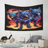 Three-Headed Fiery Blue Wolf Design Pattern Wall Hanging Tapestry Decorative Tapestry Home Decor for Bedroom and Living Room
