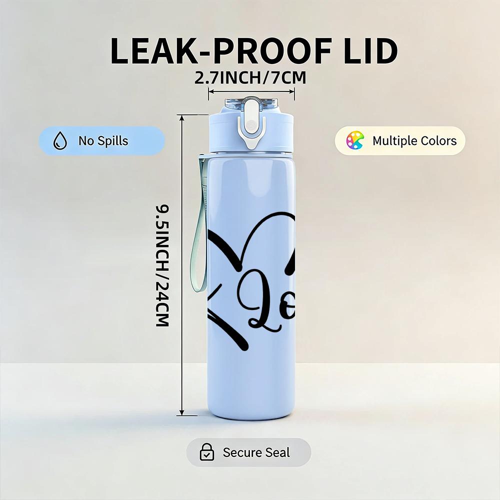 1PC Curve Love Heart Cursive Line Art 750ml Color Plastic Sports Water Bottle Leakproof Flip Straw Lid Suitable for Sports Office Home Use