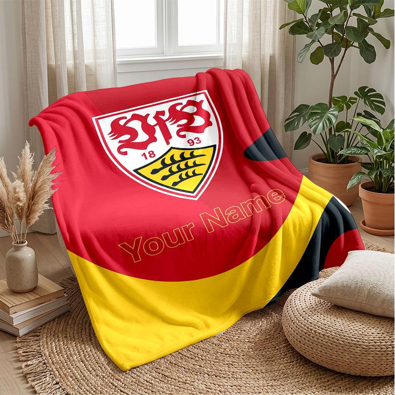 VfB Stuttgart FC Coperta in Flanella con Nome Personalizzato Logo Calcio Coperta in Pile Personalizzata Regalo Speciale per Divano Camera da Letto Casa