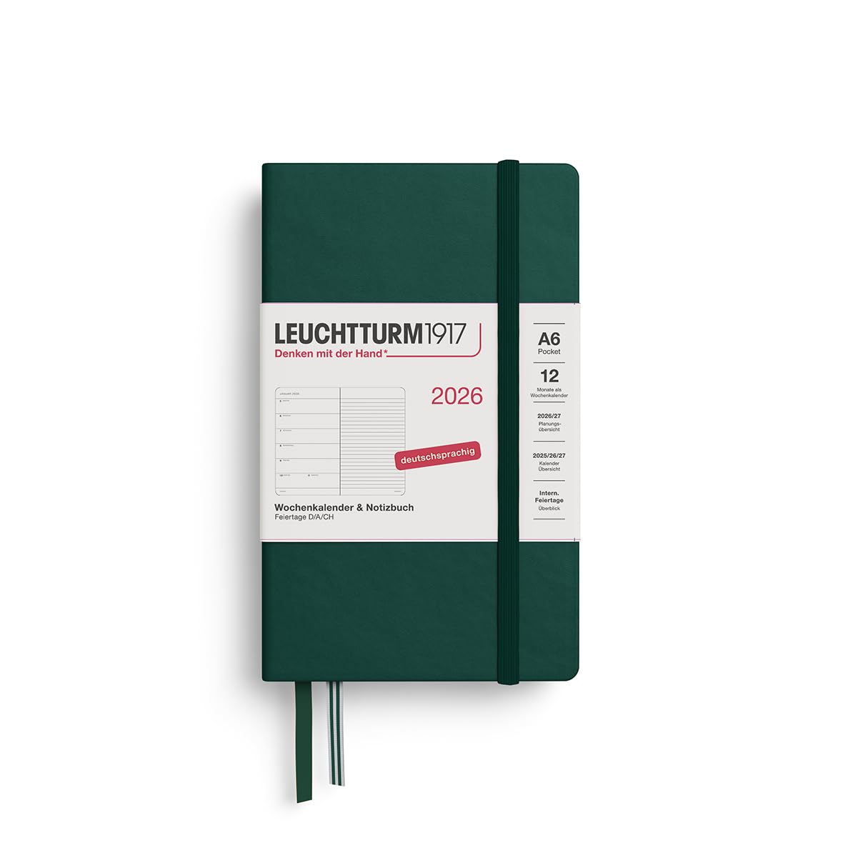 

Leuchtturm 2026 Январь Лес Официально Импортированный Планировщик, Старт, A6, Недельный, Зеленый, 372668,