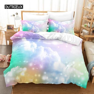 Ensemble Housse de Couette Nuages Rêve Iridescent Ensemble de Literie Nuages Femmes Style Esthétique Kawaii Taille King 2/3 pièces Housse de Couette en Polyester